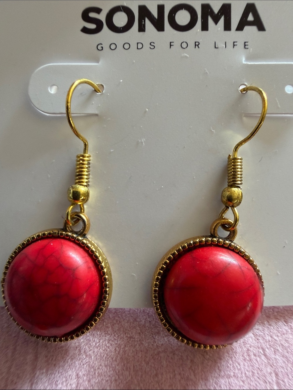 SONOMA Red Round Drop Earrings with Gold-Tone Accents (J0250)